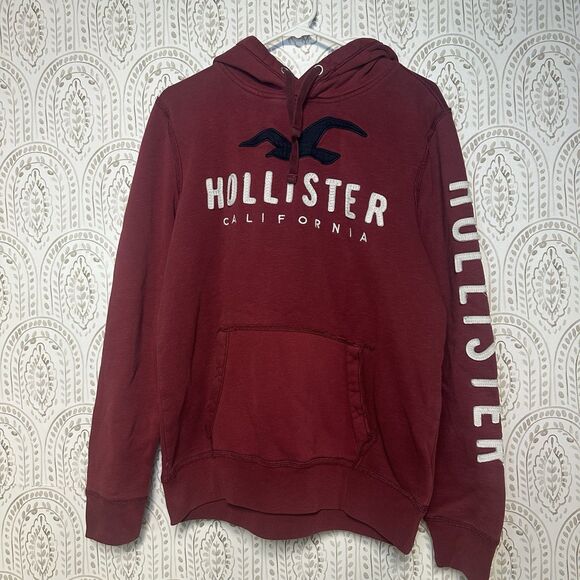 Mens Hollister Medium Red Pull Over Sweater Long Sleeve‎ Hood - Picture 1 of 4